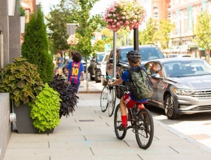 Person Riding a Bike in Andover MA Downtown