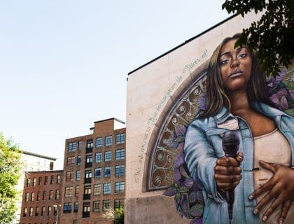 Mural of Woman with Microphone in Downtown Haverhill MA