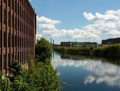 Mill Buildings Near Merrimack River in Lawrence MA
