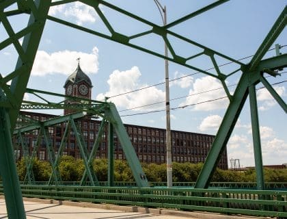 View of The Duck Bridge & Ayer Mill in Lawrence MA