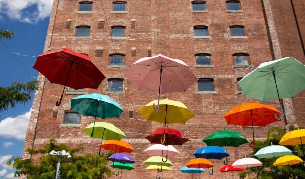 Colorful Umbrellas at The Dominican Athenaeum in Lawrence MA