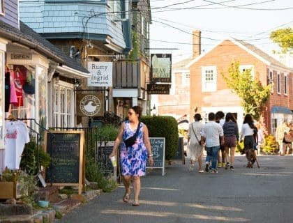 People Exploring the Harbor Town of Rockport MA in the Summer