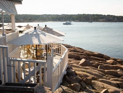 Patio Seating Overlooking the Water at My Place by the Sea Fine Dining Restaurant in Rockport MA