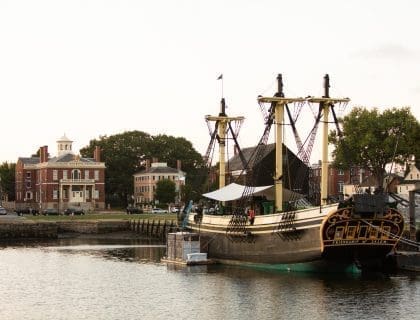 View of the Shore and The Friendship of Salem at Derby Wharf in Salem MA