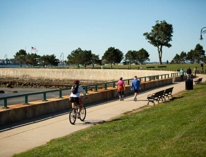 Bike Riding along the Scenic Waterway in Red Rock Park in Lynn MA