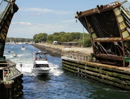Drawbridge Being Lifted at Blynman Bridge in Gloucester MA
