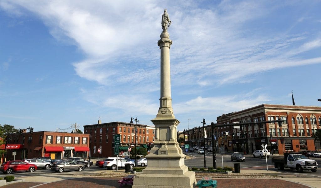 Soldiers and Sailor Monument at Peabody Square in Downtown Peabody MA