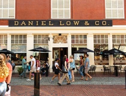 Frontal view of the Daniel Low & Co historic building where Rockefellas Restaurant is now located in Salem MA