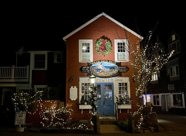 The Pewter Shop in Rockport, MA at the holidays