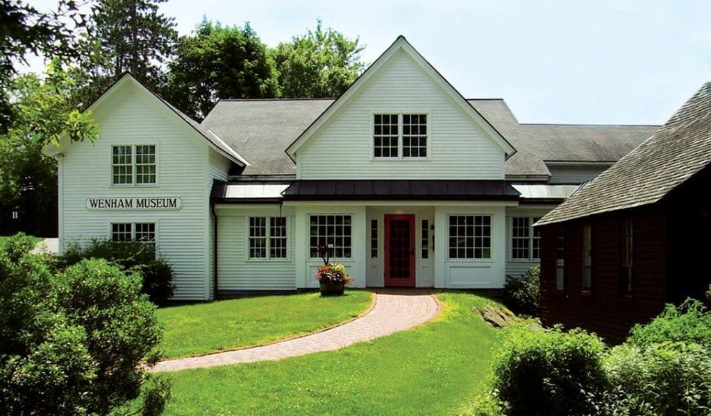 Frontal view of the Wenham Museum in Wenham MA on a beautiful clear day with blue skies