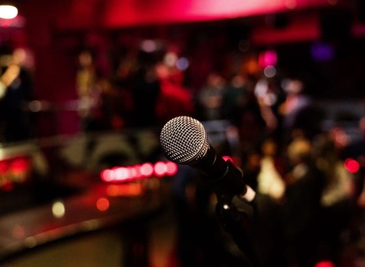 A mic at a comedy club
