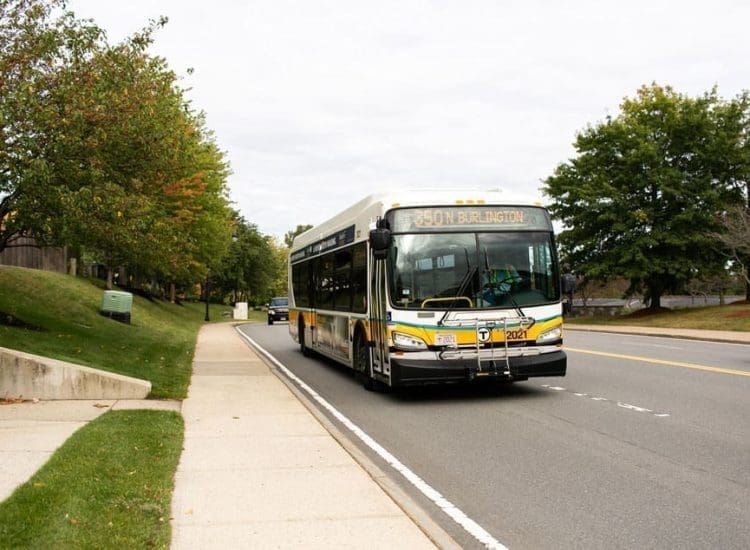 An MBTA bus in Burlington, Massachusetts