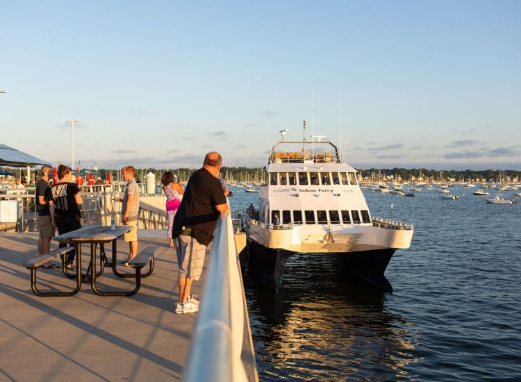 The Salem Ferry parked at the dock at sunset