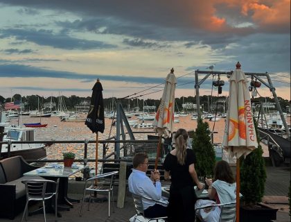 outside view of the landing restaurant in marblehead, ma