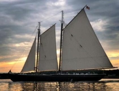 Schooner Adventure at sunset