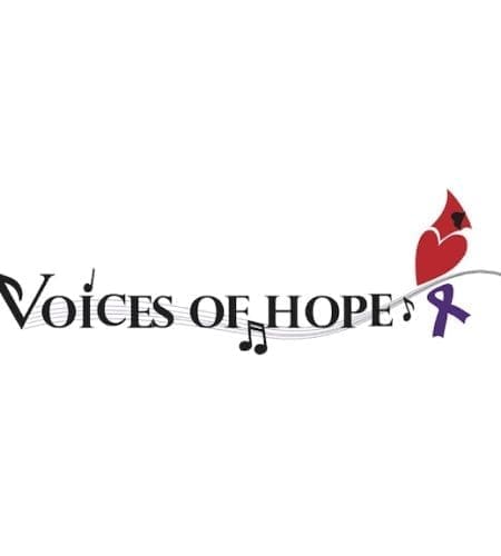 Image of Voices of Hope Logo including red cardinal and music notes