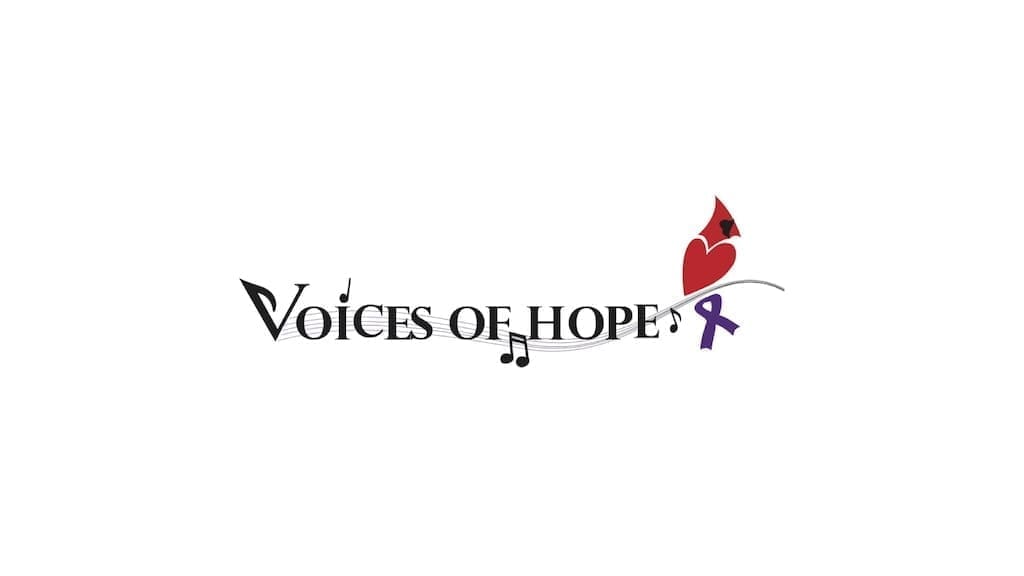 Image of Voices of Hope Logo including red cardinal and music notes